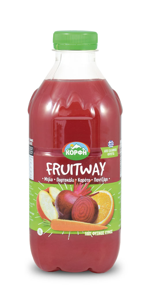 Fruitway 100% Φυσικός χυμός μήλο, πορτοκάλι, παντζάρι, καρότο 1L